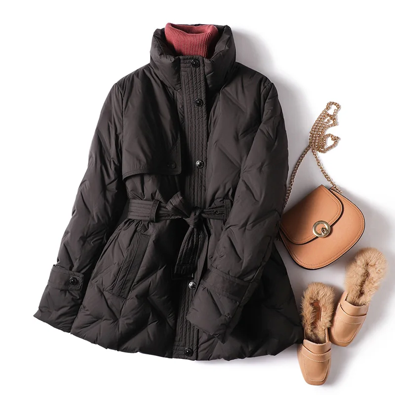 High Quality Women Jacket  Casaco Feminino  Abrigos Mujer  90%  White Goose Down  Office Lady  Covered Button Thin Coat Women