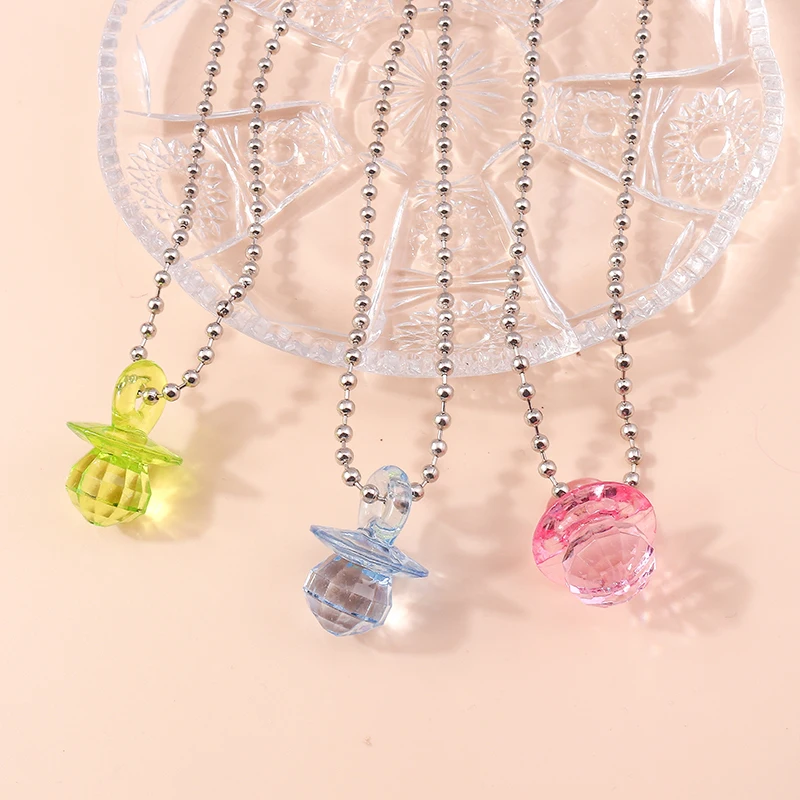 

3pcs Hot Girls Colorful Transparent Resin Nipple Baby Pacifier Necklace Pendant for Women Ladies Birthday Party Jewelry Gifts