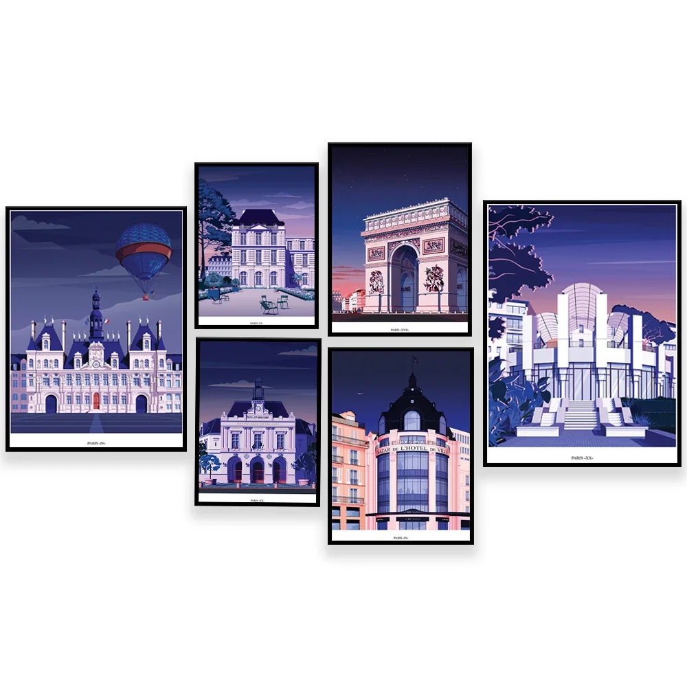 City Hall Market La Rotonde Monceau Park Arc de Triomphe Grand Palais Luxembourg Gardens Paris IV travel poster