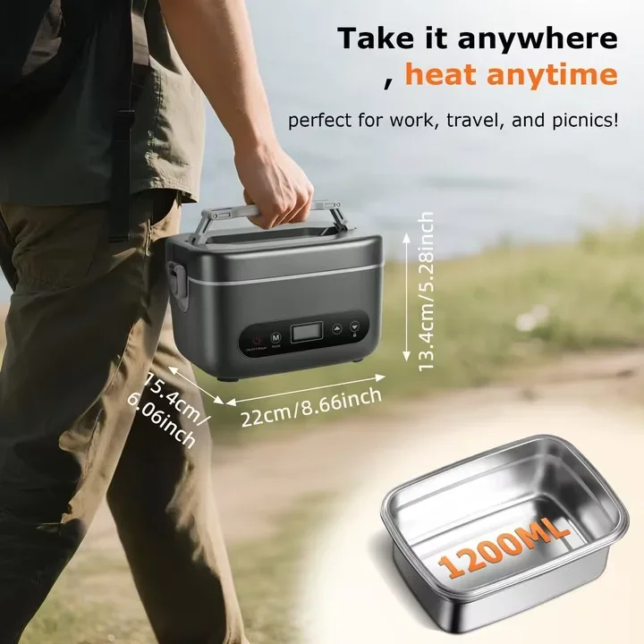 Фото Портативный термос для еды из нержавеющей стали объемом 1,2 л с интеллектуальным термоизоляционным покрытием, батареей 12000 мАч, функцией подогрева, экологичный, цифровой. №3