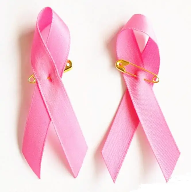 

1000pcs Hot Pink Breast Cancer Awareness Ribbons Bow with Golden/Sliver Safty Pin Free Shipping SN4200