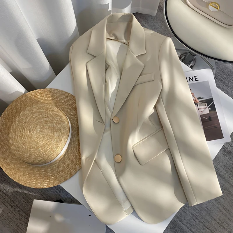 

Женский офисный блейзер с длинным рукавом, черный или белый пиджак большого размера в Корейском стиле, 2023