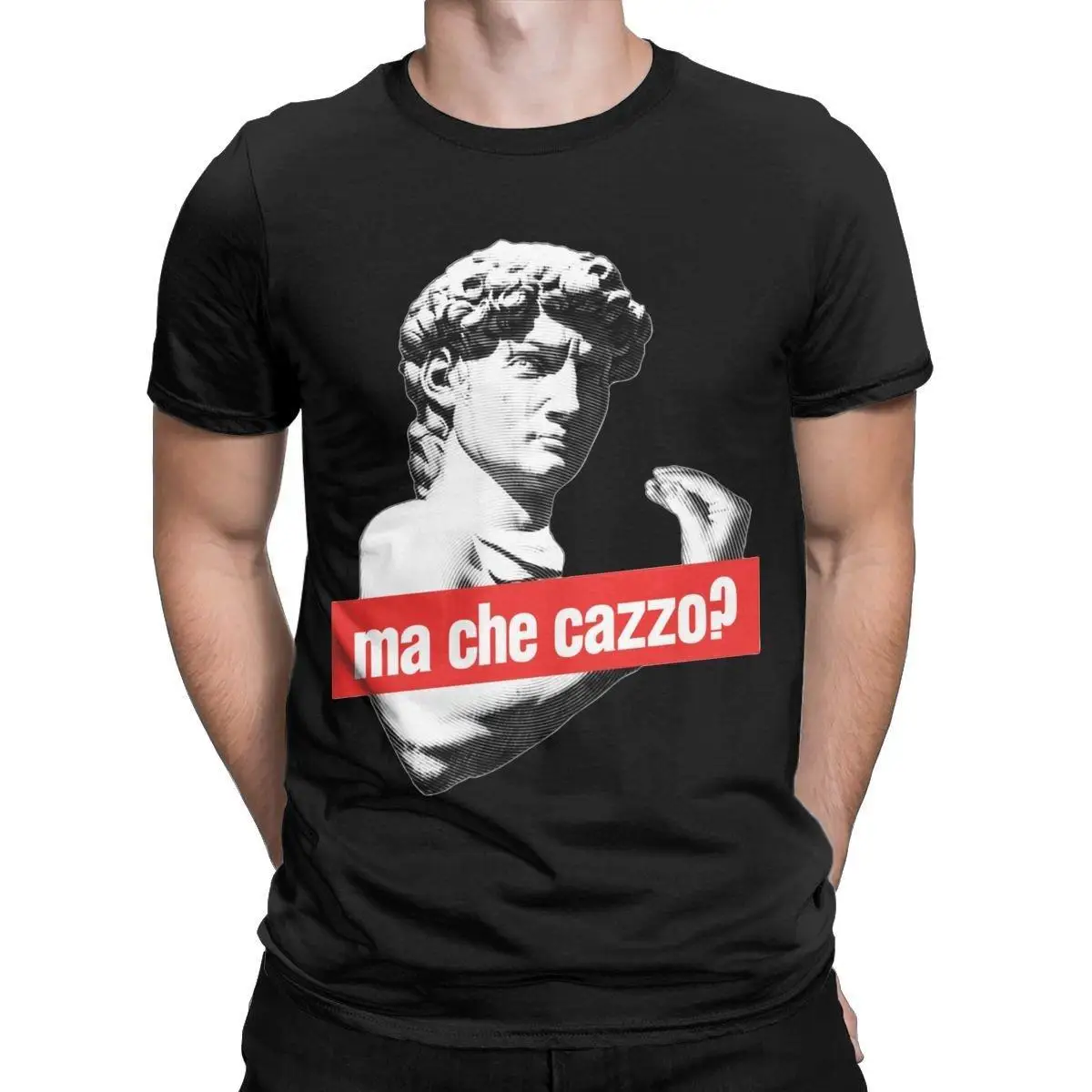 Ma Che Cazzo Michelangelo T-Shirts for Men David with Talking Hand 100% Cotton Tee Shirt Round Collar Short Sleeve T Shirts