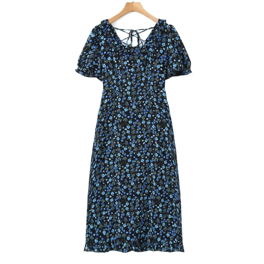 

Good Quality Plus Size Women Clothes 2023 Summer Holiday Cross Backless French Floral One-Piece Oversized Curve N8706