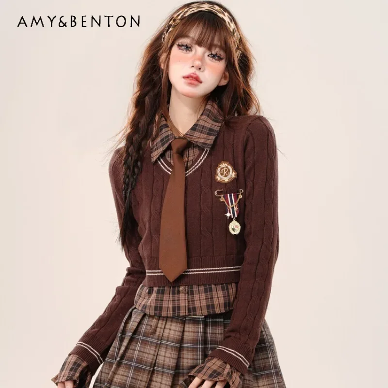 2024 американский осенне-зимний студенческий стиль искусственный вязаный