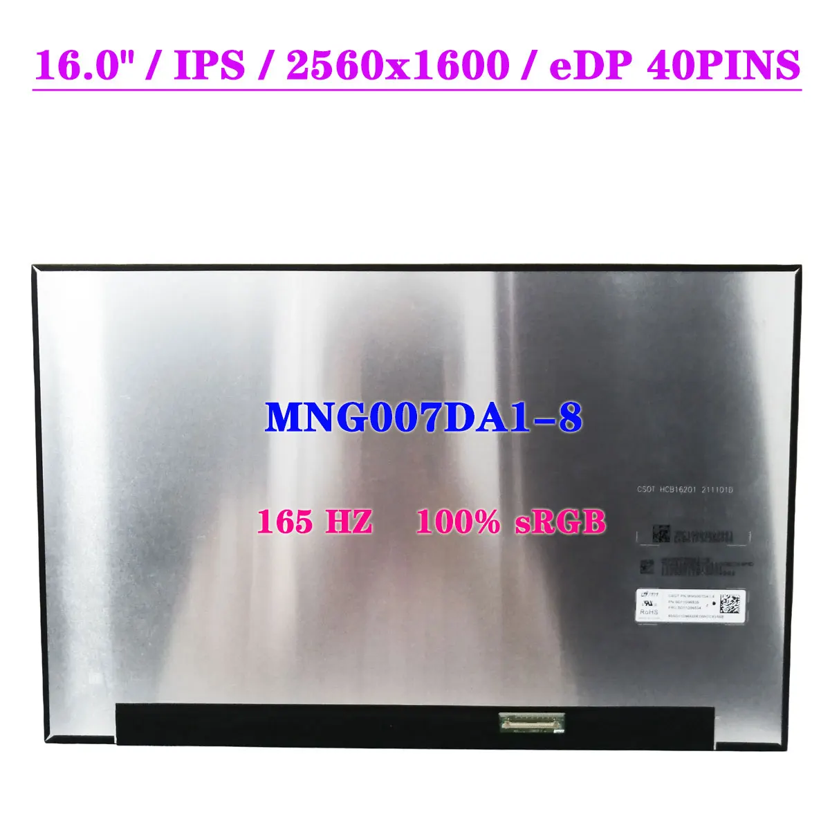 16 0 &quotMNG007DA1-8 ЖК-экран для ноутбука 165 Гц 100% sRGB QHD 2560x1600 IPS lenovo Legion 5 Pro-16ACH6 матричная
