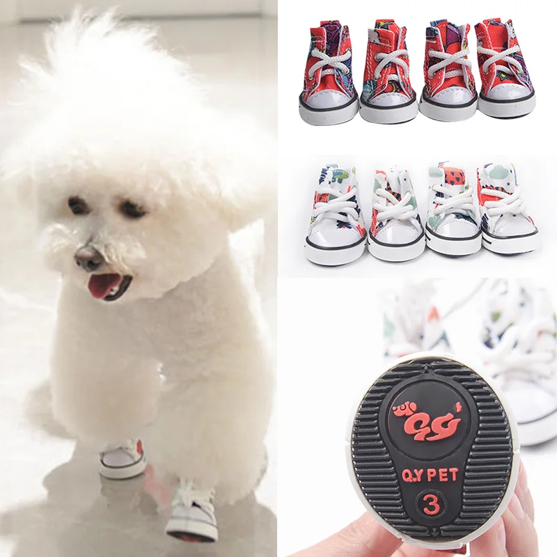 4pcs/set Dog Boot Pet Dog Denim Canvas Dog Shoes Cat Breathable Casual Shoes Teddy Non-slip Wear Boots For Small Puppy Chihuahua