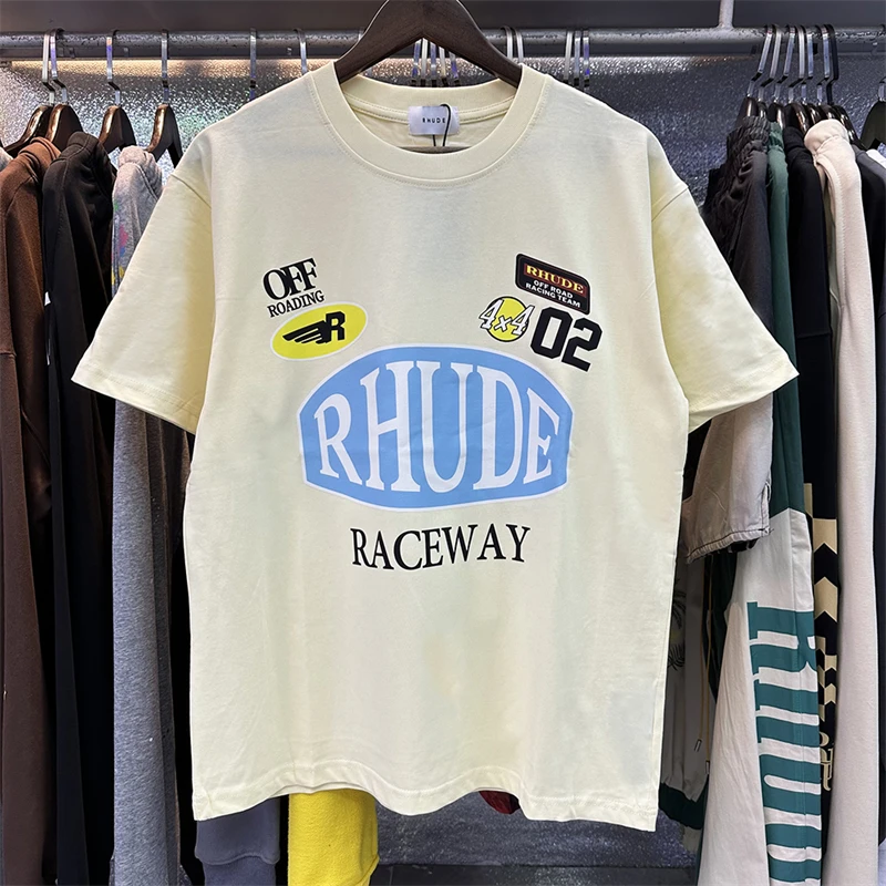 New Racing Print T Shirt Short Sleeve with Tags Rhude Anime Clothes Summer Rhude Logo T-Shirts Men Women Casual Couple Tees