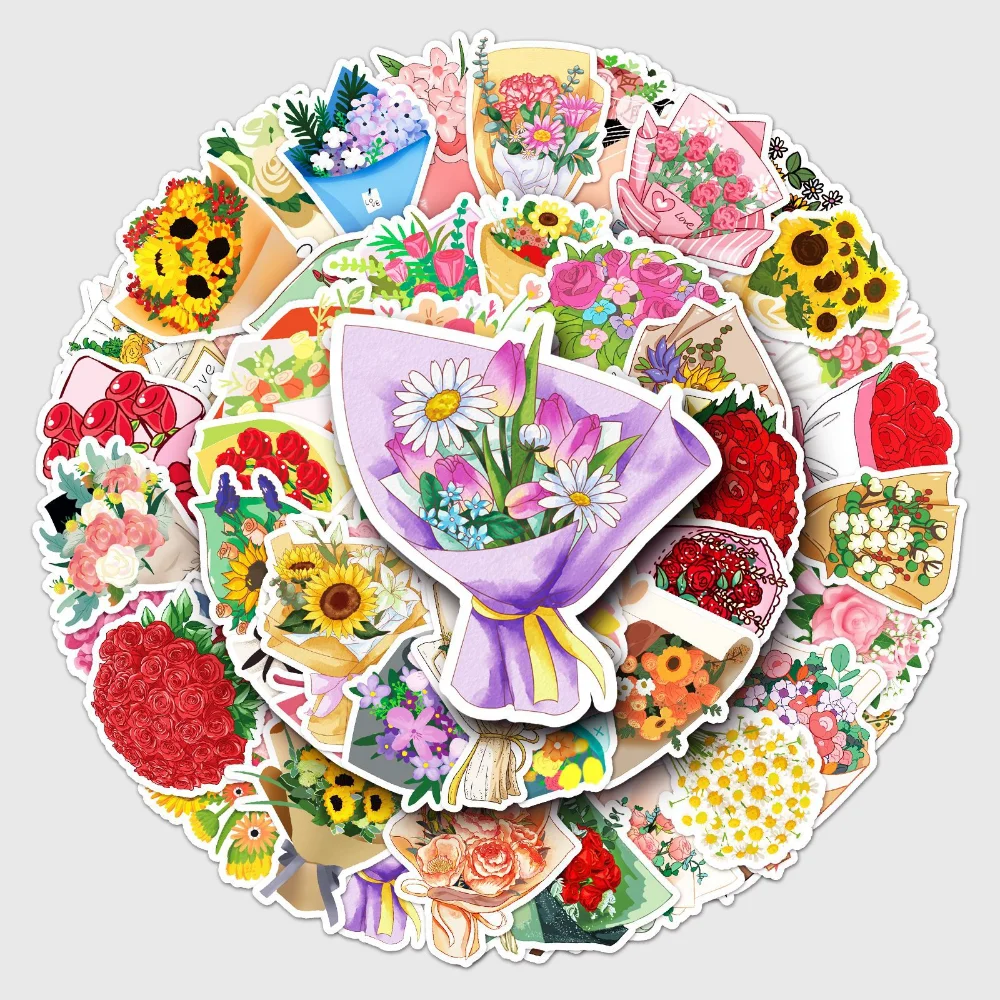 

10/50Pcs Aesthetic Flowers Bouquet Decoration Stickers for DIY Diy Scrapbooking Diary Planner Decoration Sticker Album