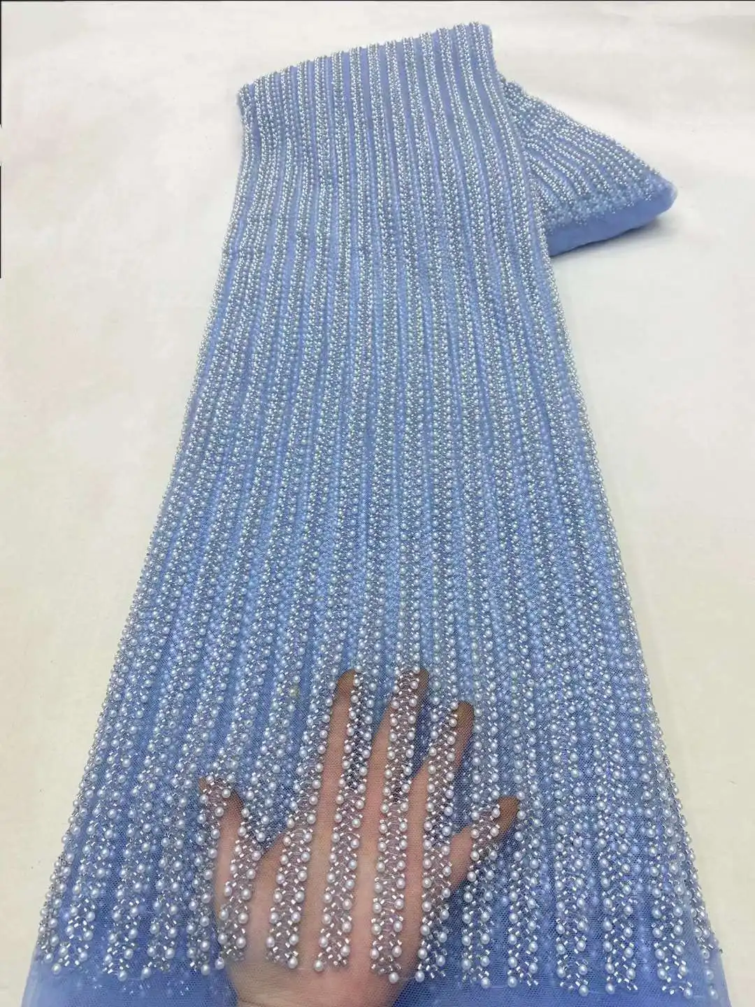 Новая Мода французская вышивка Тяжелая кружевная ткань ручной работы из бисера с