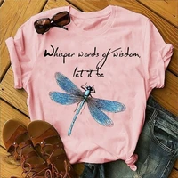 let it be dragonfly print t shirt women short sleeve o neck loose tshirt summer women tee shirt tops camisetas mujer
