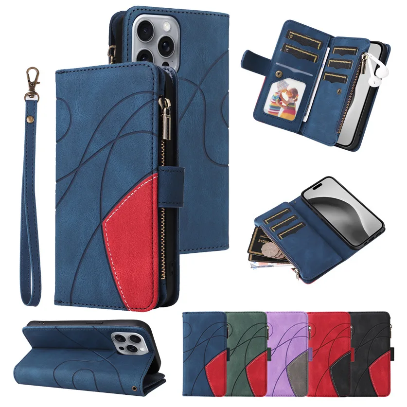 Чехол-бумажник с ремешком на руку для iphone 7 8 11 12 13 14 15 16 Pro Max Plus XS XR