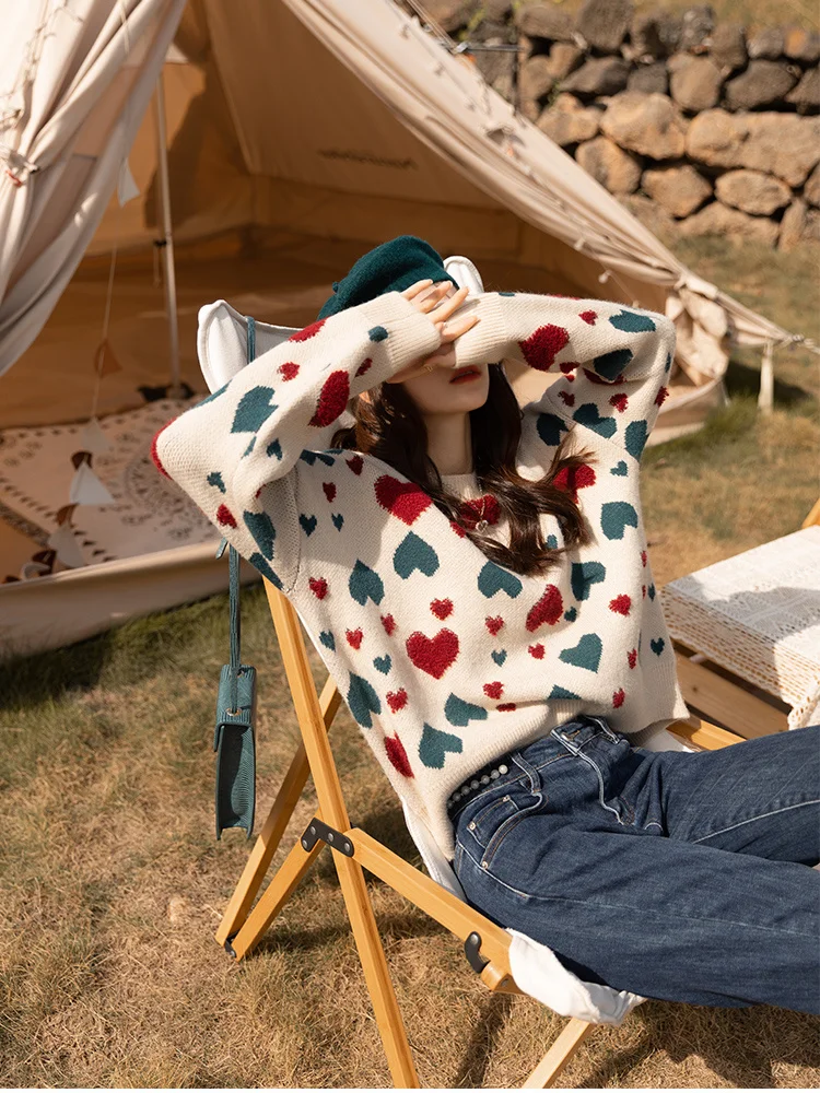 

Love Print Cashmere Sweater Women Korean Fashion O Neck Knitted Pullover Female Fall Vintage Long Sleeve Jumper Tops Mujer