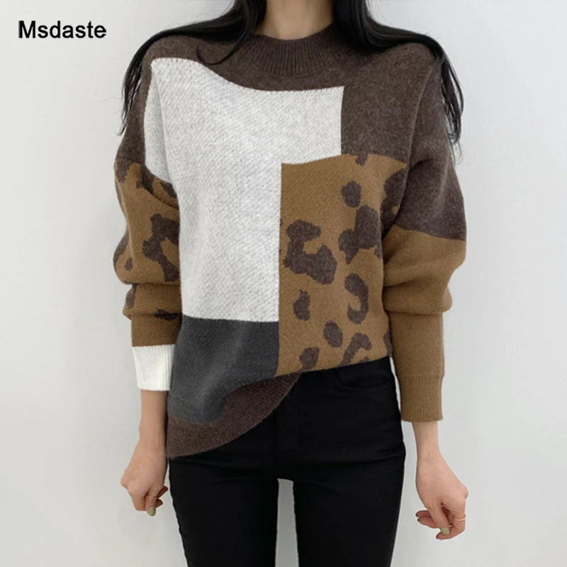 

Thick Sweaters Women Winter Loose Casual Ladies' Knitwear Female Knitted Tops Pull Femme Patchwork Vintage Woman Pullovers