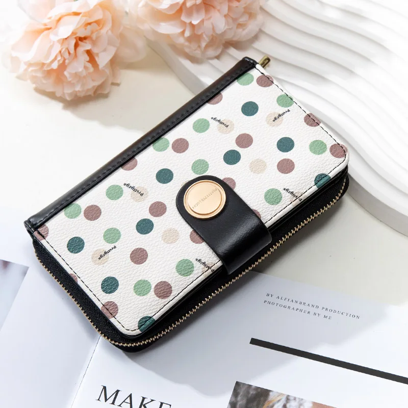 

New Fashion Women Wallets Medium Dots Soft Leather Zipper Wallet Hasp Purse Cards Holder Womens Wallets Hot Sale Cartera