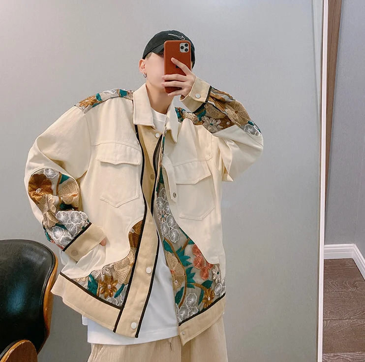 

Men's Jacket Autumn Men's Coats Baseball Jacket Embroidery Khaki Couples Coat Chinese Style Streetwear Hip Hop Harajuku