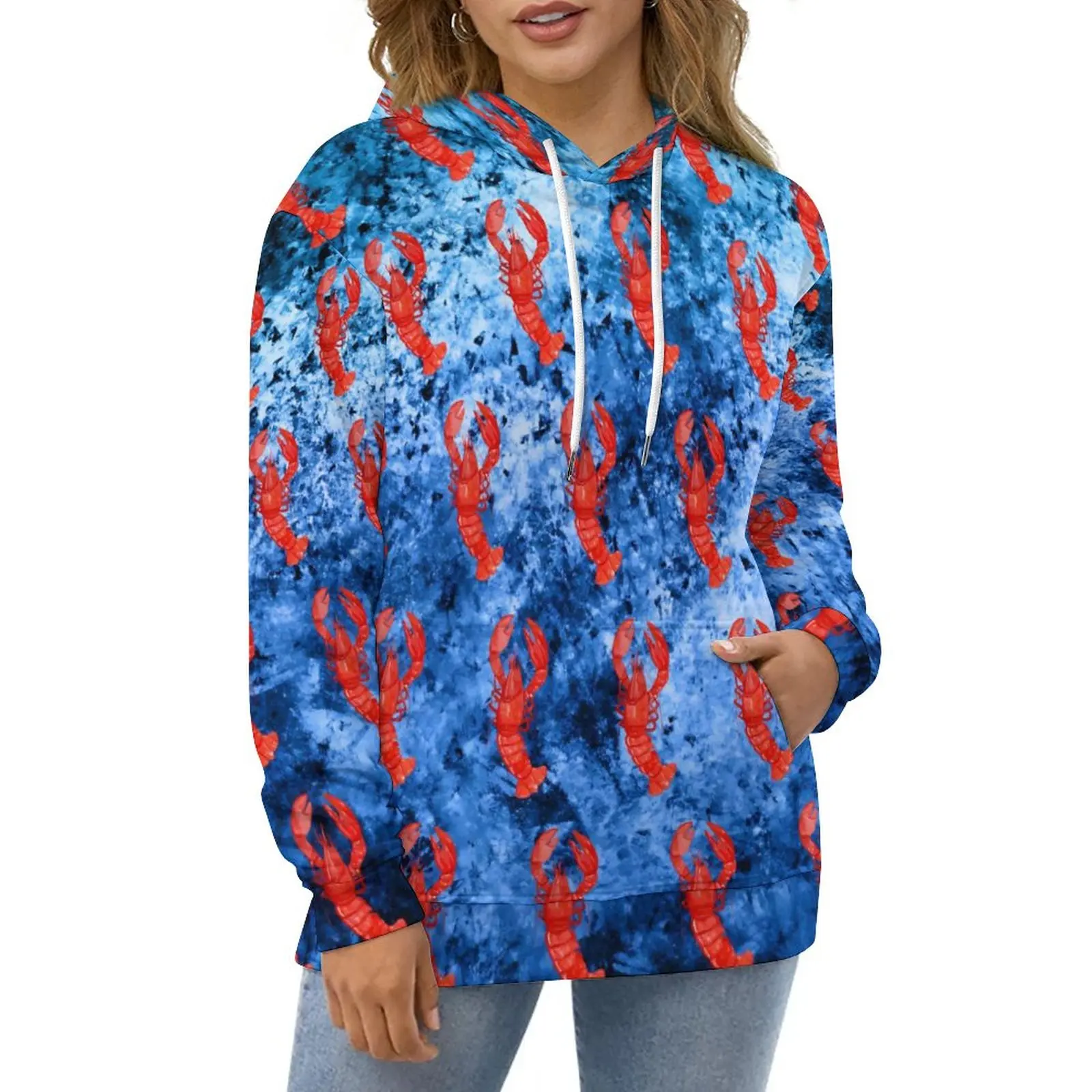 

Lobsters Print Hoodies Long Sleeve Nautical Waves Cute Casual Hoodie Autumn Streetwear Oversize Printed Loose Sweatshirts