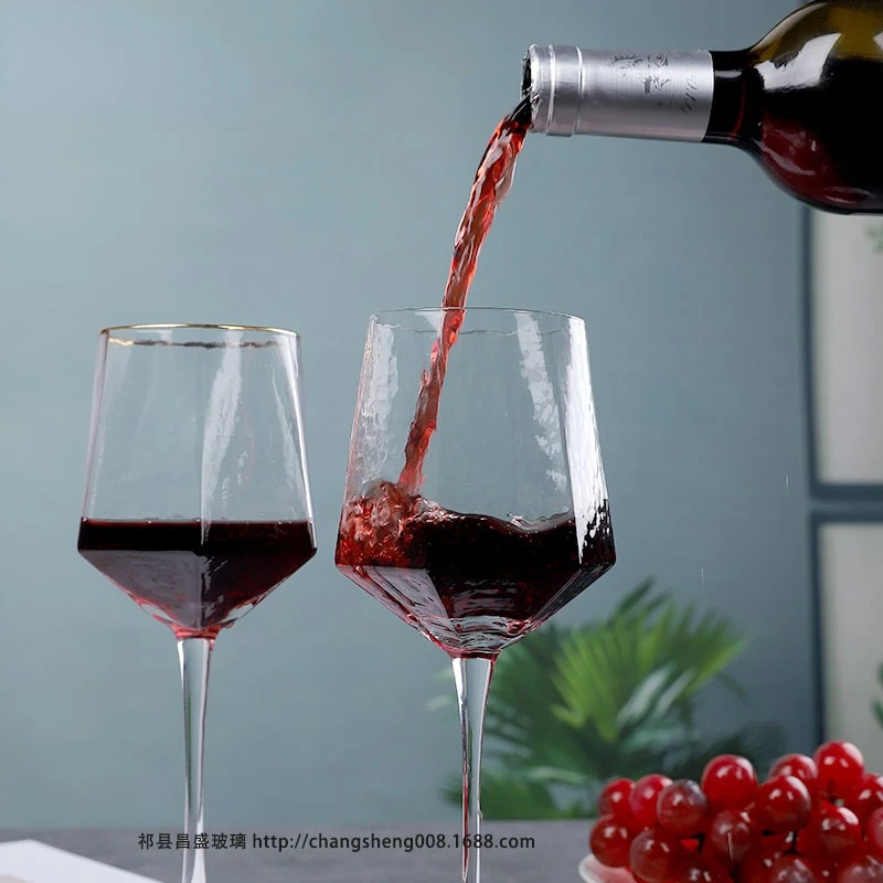 

Cold grain hexagonal diamond red wine cup crystal glass goblet gold wine cup glass drinkware cocktail glass wine glass