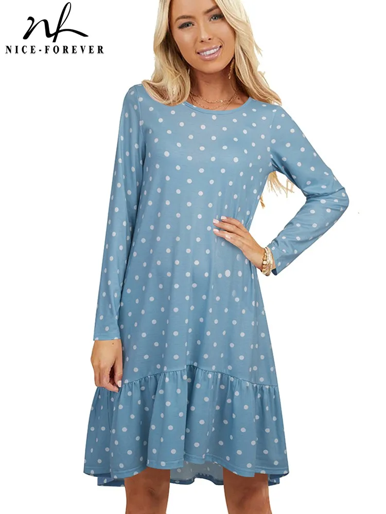 

Nice-forever Spring Women Vintage Polka Dots Tiered Dresses Casual Holiday Loose Dress btyA231