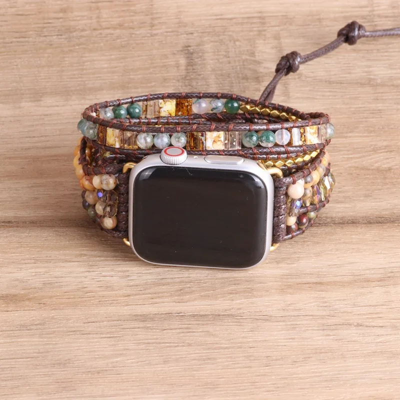 2022 New Vintage Handmade Woven Rope Watch Band for Apple Watchbands Bohemia Natural Stone Wristband Bracelets for Iwatch Series