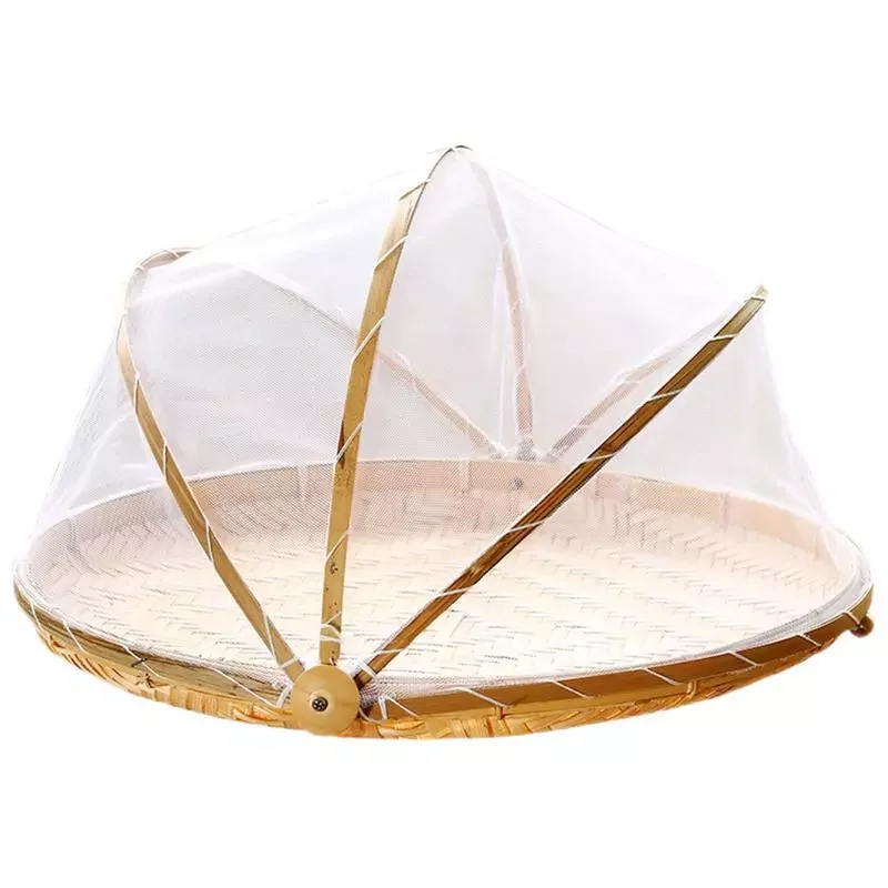 

Bamboo Woven Basket Tray Fruit Vegetable Bread Storage Basket Hand-Woven Food Serving Tent Basket Outdoor Picnic Mesh Net Cover