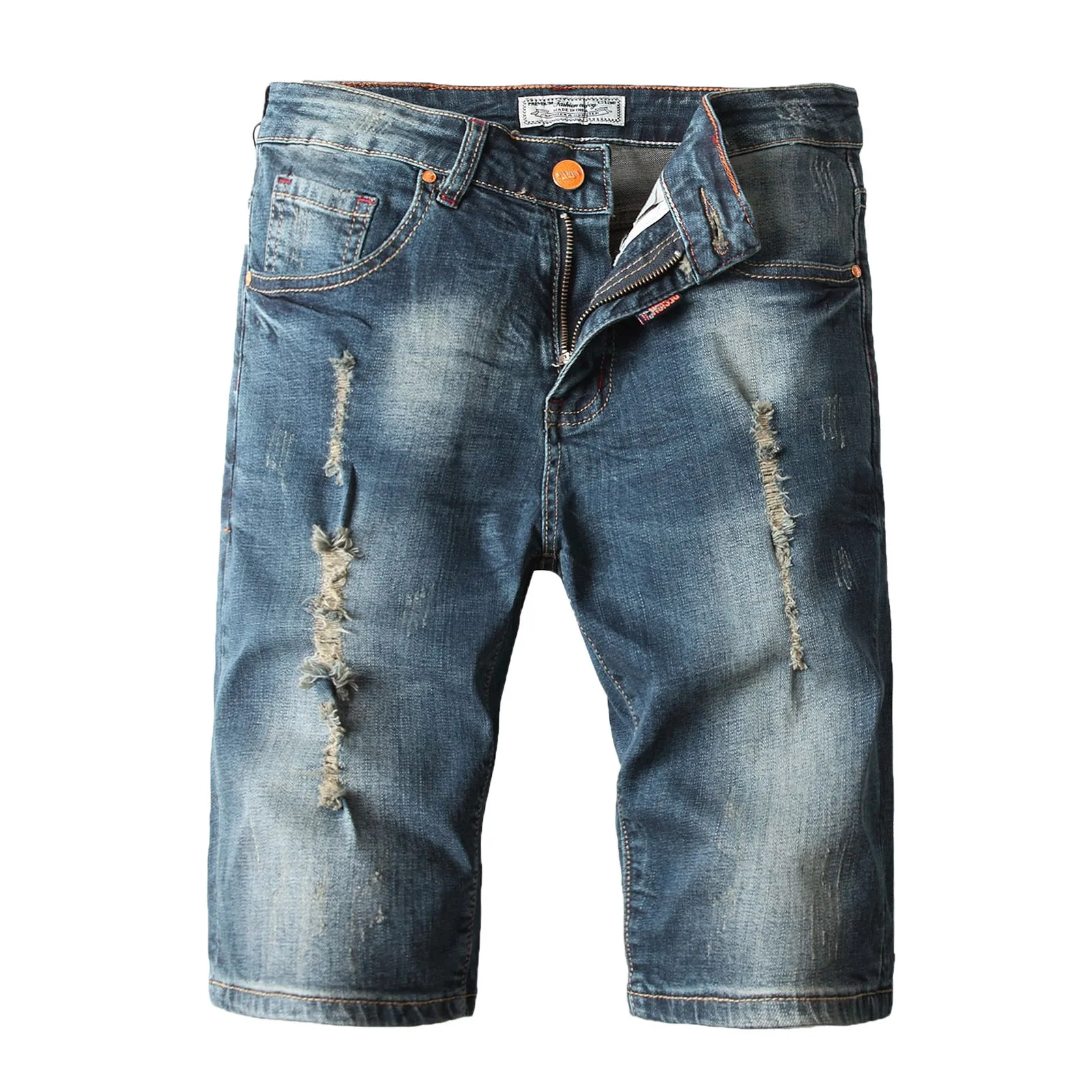 

Mens Fashion Casual Straight Hole Buckle Zipper Denim Shorts Pants Trousers