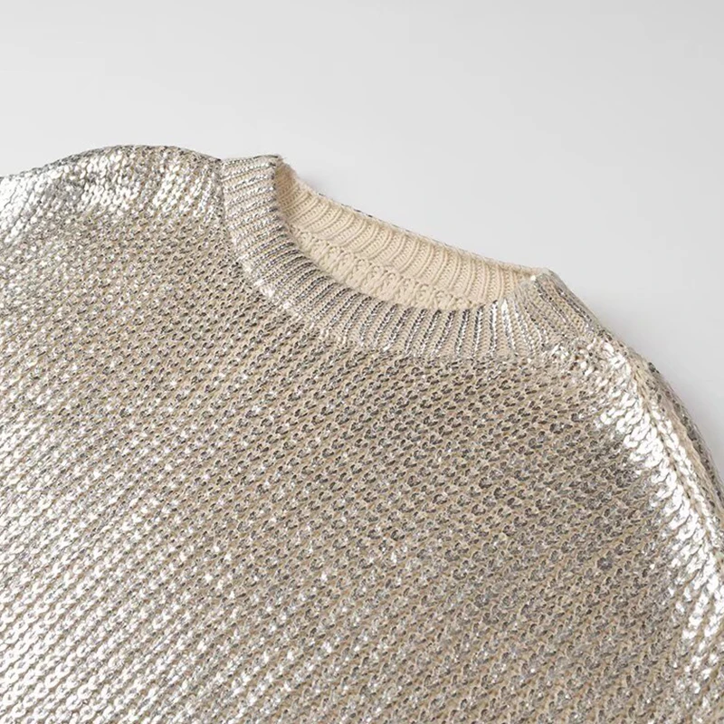 Женский однотонный пуловер с блестками