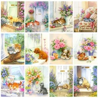 chenistory decorative 5d diamond painting with frame diy gifts cross stitch kits dog cat full diamond embroidery for adults