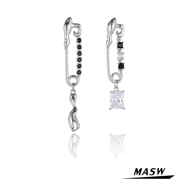 

MASW High Quality AAA Zircon Earrings 2022 New Trend Luxury Design Asymmetrical Dangle Drop Earrings For Women Jewelry Gifts