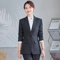 formal ladies grey blazer women business suits with skirt jacket sets work wear office uniform dark blue 2 piece large size set
