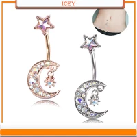 1pc moon belly ring star navel stud rhinestones belly navel jewelry inlaid crystal belly button ring stainless steel navel bar
