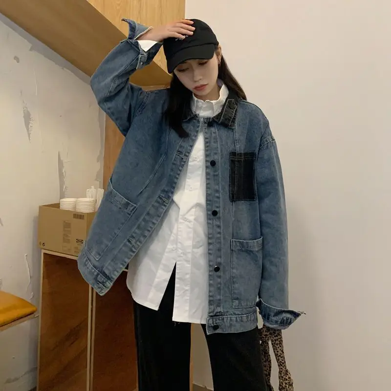 Куртка женская джинсовая в Корейском стиле модная уличная одежда из денима для