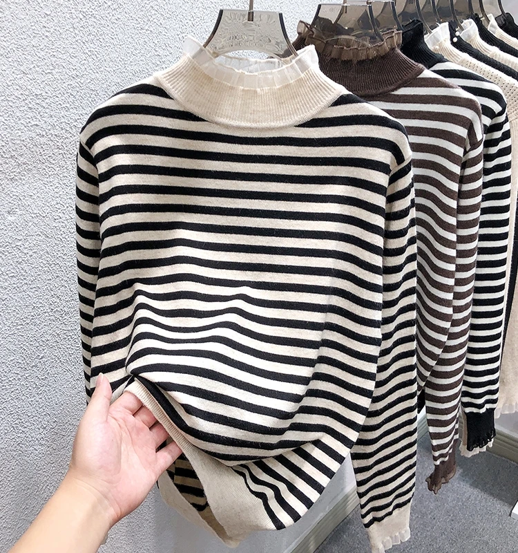 Нижняя рубашка в полоску женская осенне-зимняя одежда внутренняя водолазка
