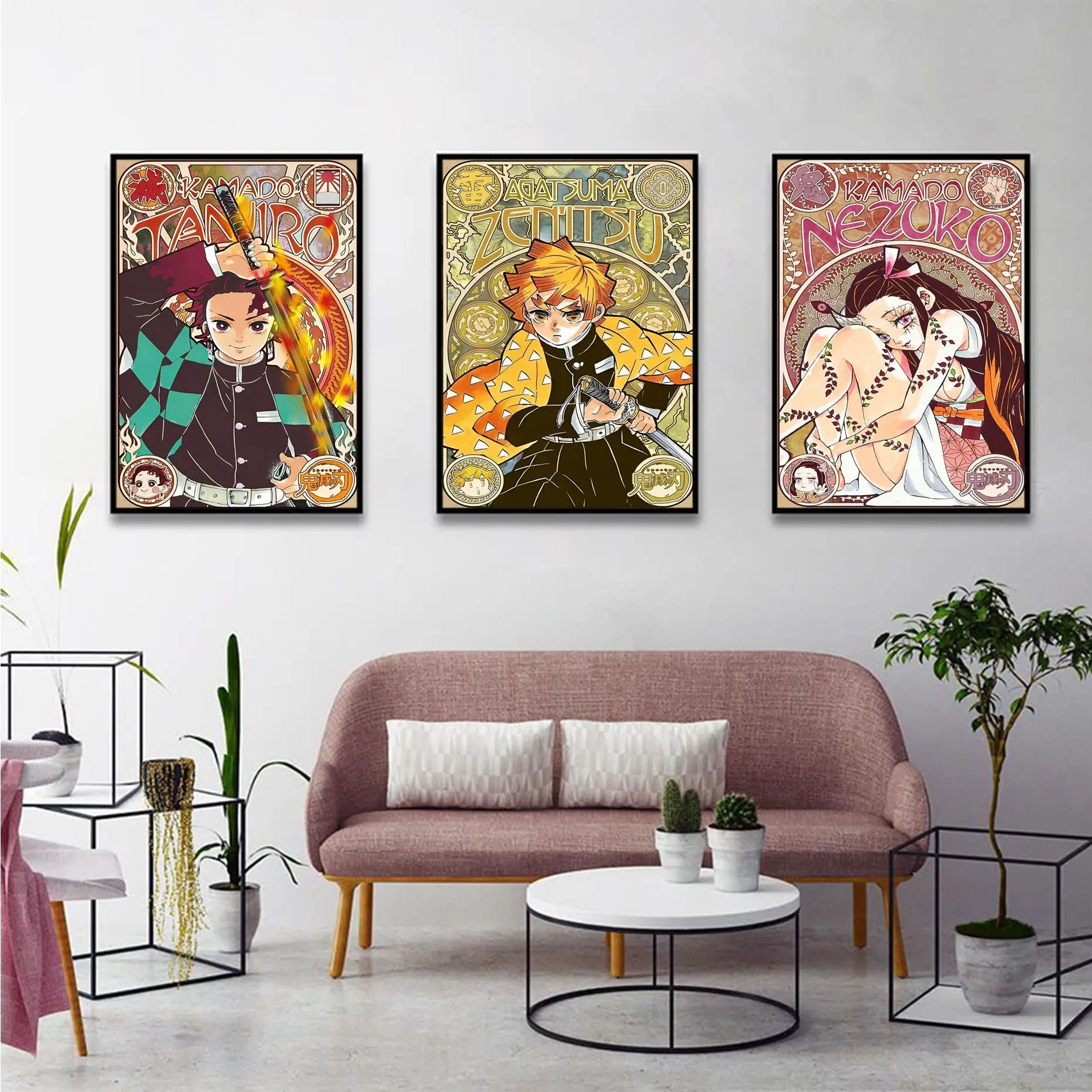 

Classic Anime Demon Slayer Whitepaper Poster Retro Kraft Paper Sticker DIY Room Bar Cafe Stickers Wall Painting