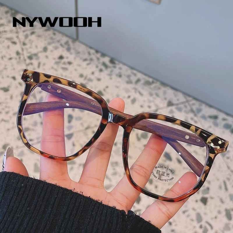 

Оправа для очков NYWOOH TR90 для мужчин и женщин с защитой от синего света, квадратные компьютерные очки с имитацией под дерево, Прозрачная Оптич...