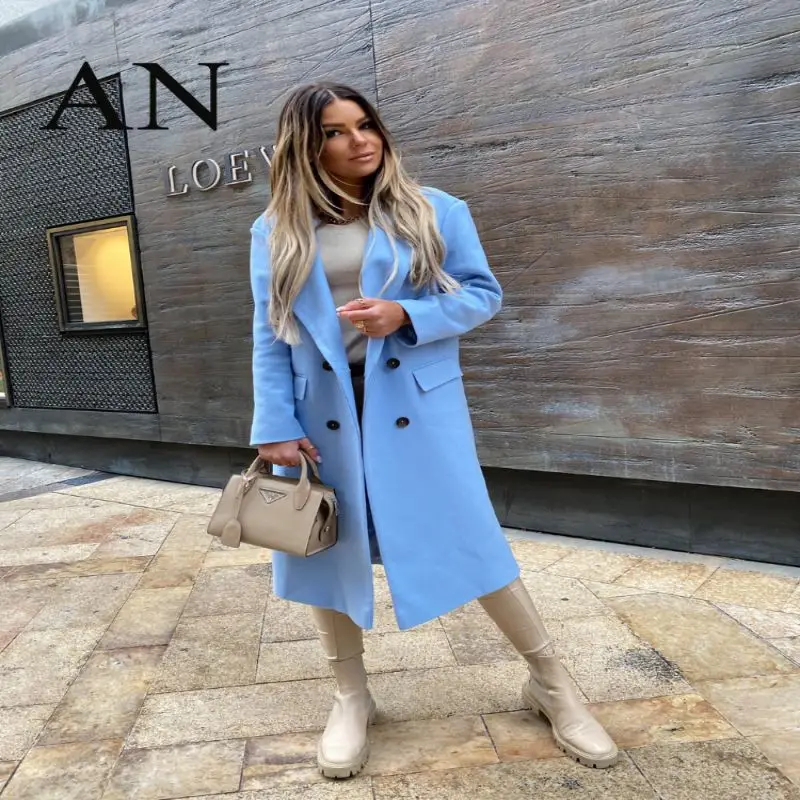 

Coats Woman Winter 2022 New Feather Long Sleeve Suit Collar Double-breasted Nizi Coat Coat Woman Winter Women's Cold Coat