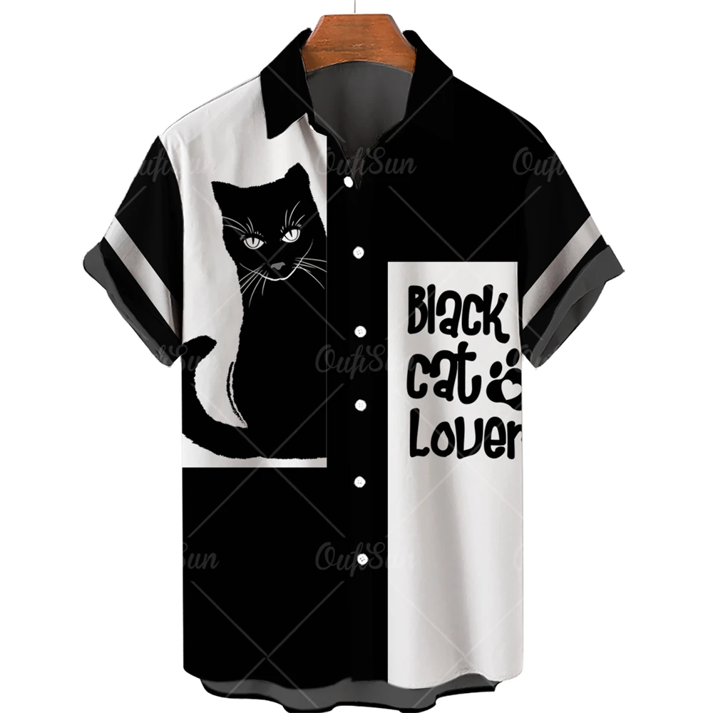 2022 Loose breathable 3D cat print in cool Hawaiian shirt beach party top Short sleeve summer men's shirt