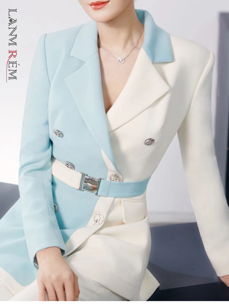 

Женский двубортный Блейзер LANMREM, повседневный комплект из 2 предметов с длинными рукавами и высокой талией, 2YA2631