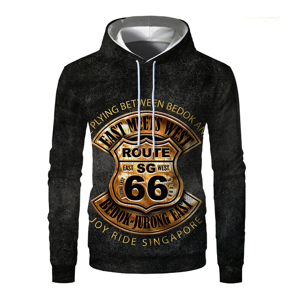 

Мужской свитер с капюшоном, Повседневный пуловер с длинным рукавом и 3D-принтом, в стиле Харадзюку, Route 66, 2022