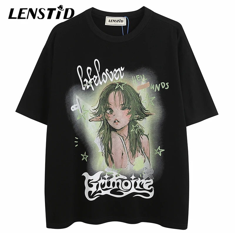 

Summer Men Oversize Short Sleeve Tshirts Anime Cartoon Elf Graphic T-Shirts Hip Hop Streetwear Harajuku Casual Cotton Tops Tees