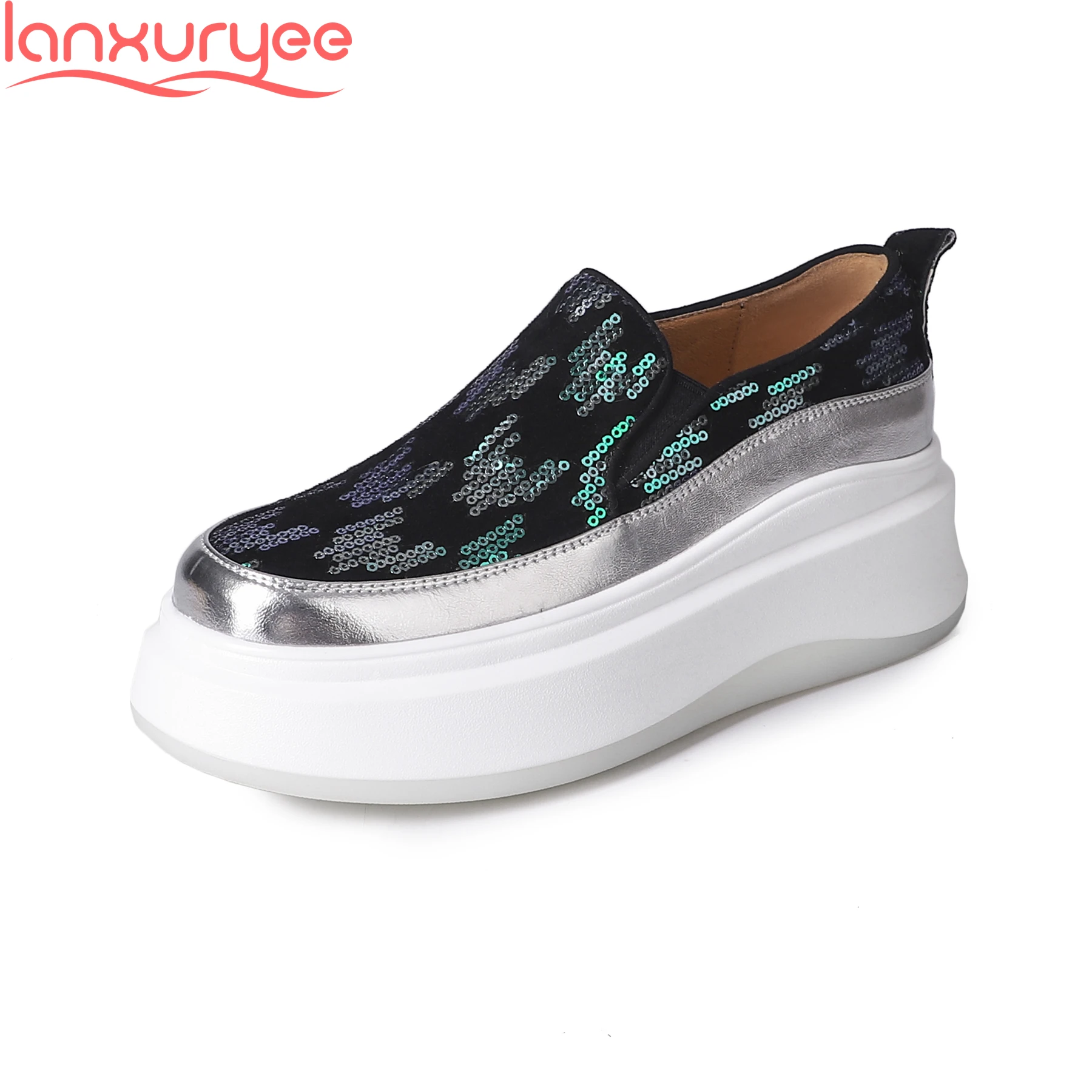 Lanxuryee овечья замша шикарные Высокие каблуки Платформа слипоны повседневные