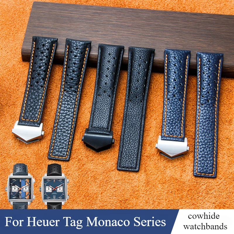 Устойчивый мужской ремешок из натуральной коровьей кожи для Heuer Tag Monaco Gulf Series