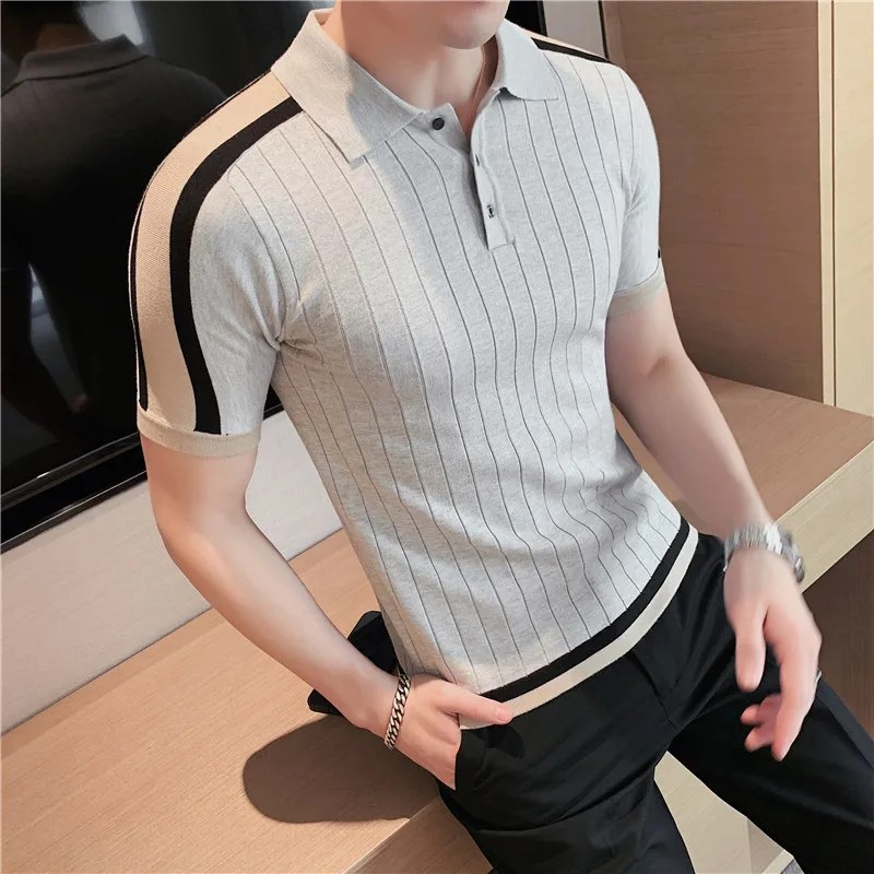 

2022 High Quality Polo Shirt Men Short Sleeve Spring Breathable Polo Homme Social Club Outfits Men Ice silk Knitting Polo S-3XL