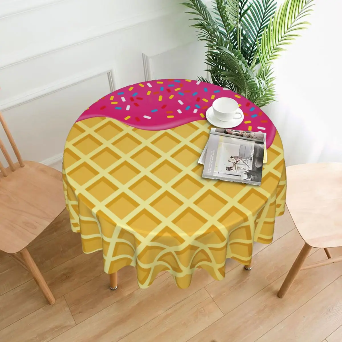Strawberry Ice Cream Melted And Topping Round Table Cloth Polyester Kitchen Tablecloth Decorative Elegant Fabric Table Cover