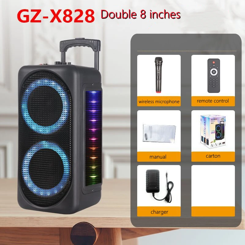 

300W Dual 8-inch Large Bluetooth Speakers Outdoor K Song Bass Column Wireless Subwoofer Lights Soundbox HiFi Stereo U Disk Audio
