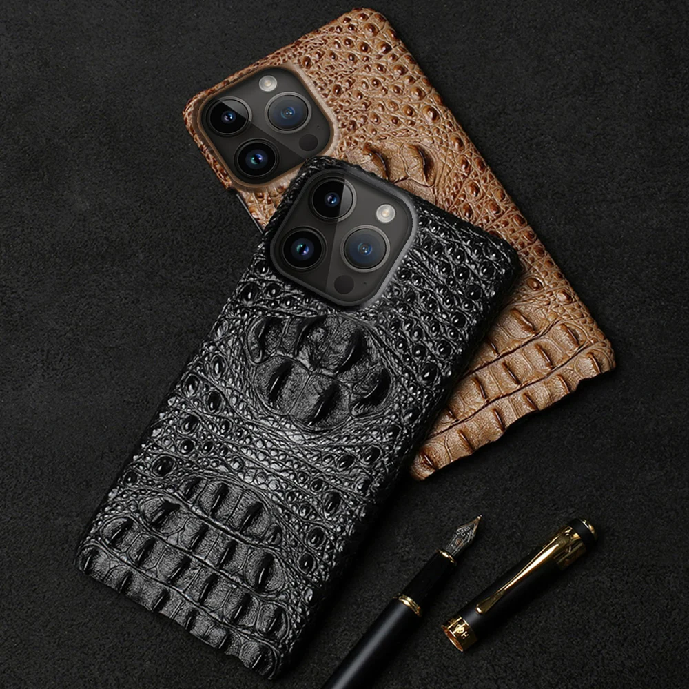 Genuine Leather 3D Crocodile head Phone Case for iPhone 13 14 Pro Max 12 Mini 11 12 Pro Max X XR XS 6 6S 7 8 Plus SE 3 2022 2020