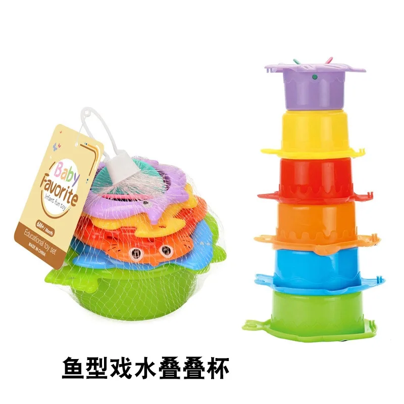 

6Pcs Stacking Cup Toddler Toys Baby Bath Toy Beach Bathtub Water Play Toys Ocean Stacking Tower Educational Toy Children Gifts
