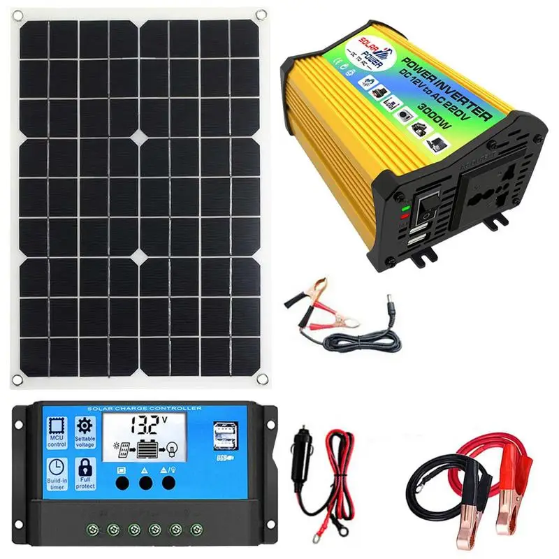 

Solar Panel Kit Solar Panel Kit 30A Controller Home Solar Power System Complete Kit 3000W Solar Inverter Fast Charge Dual USB