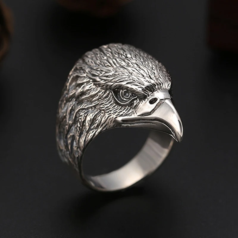 

Real Pure S925 Sterling Silver Ring Men Gift Lucky Amazing Carved Eagle Band Ring 14g US Size 8-11