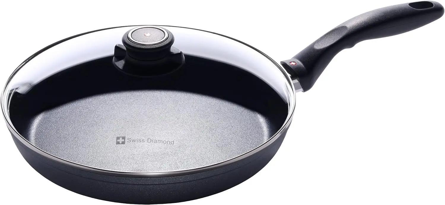 

Frying Pan - HD Nonstick Diamond Coated Aluminum Skillet, Includes Lid - Dishwasher Safe and Oven Safe Fry Pan, Grey